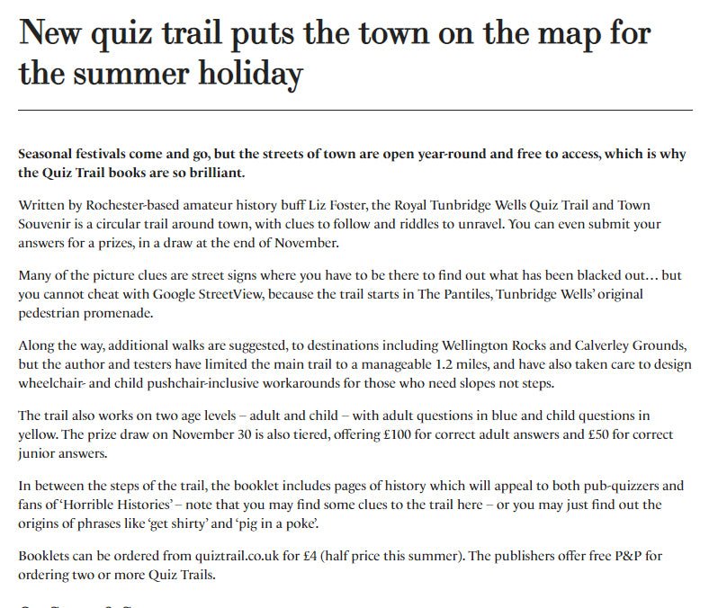 Times of Tunbridge Wells Going Out Guide - Quiz Trail