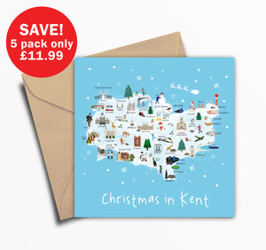 Christmas In Kent Christmas Greeting Card - SAVE Buy 5 pack for only £11.99!