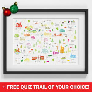 Surrey Hills - 'Map of Surrey Hills' Art Print