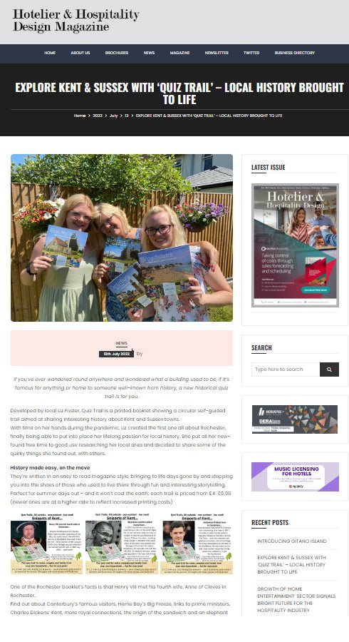 Hotelier and Hospitality Design Magazine - Quiz Trail 