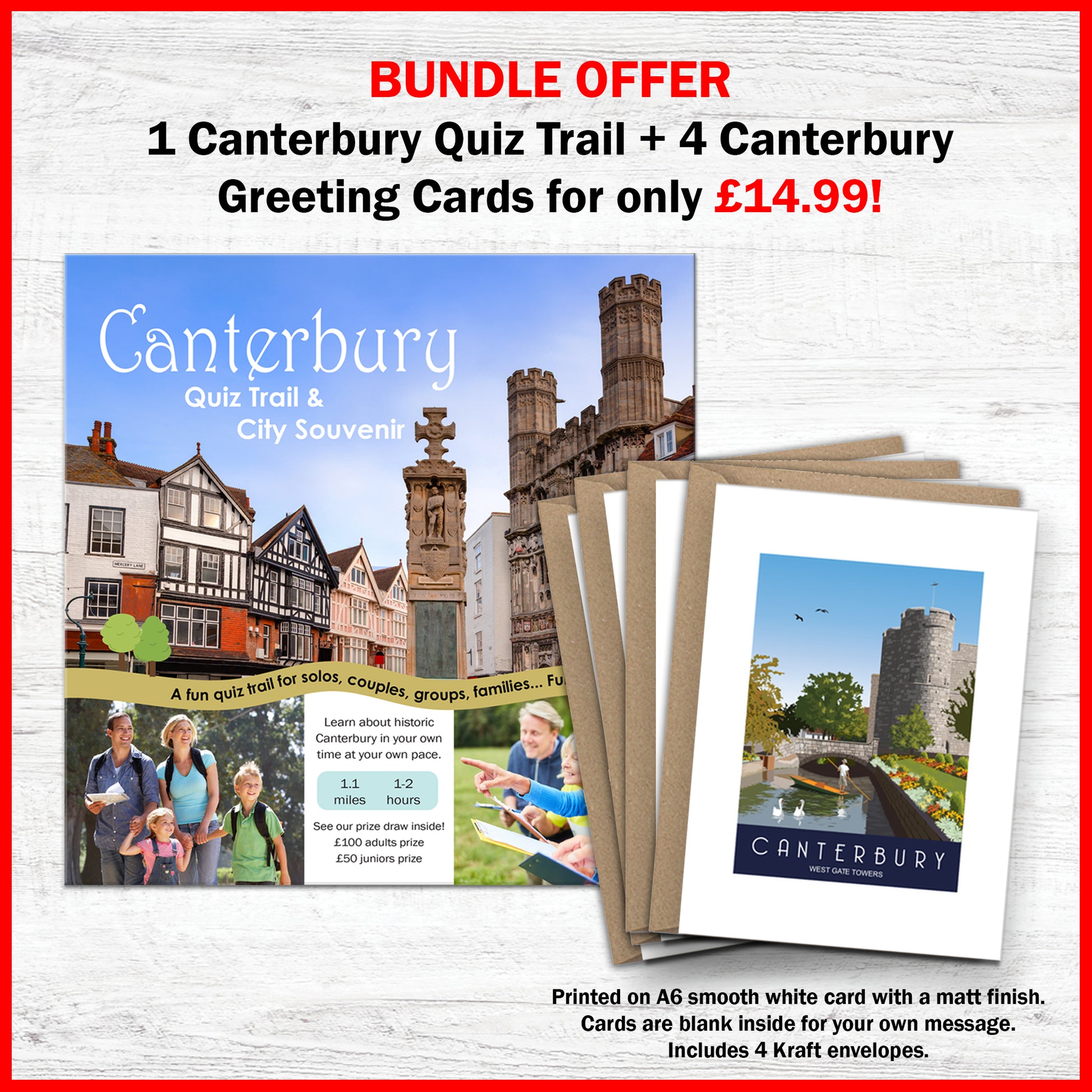 BUNDLE OFFER 1 Canterbury Quiz Trail + 4 Canterbury Greeting Cards for only £14.99!