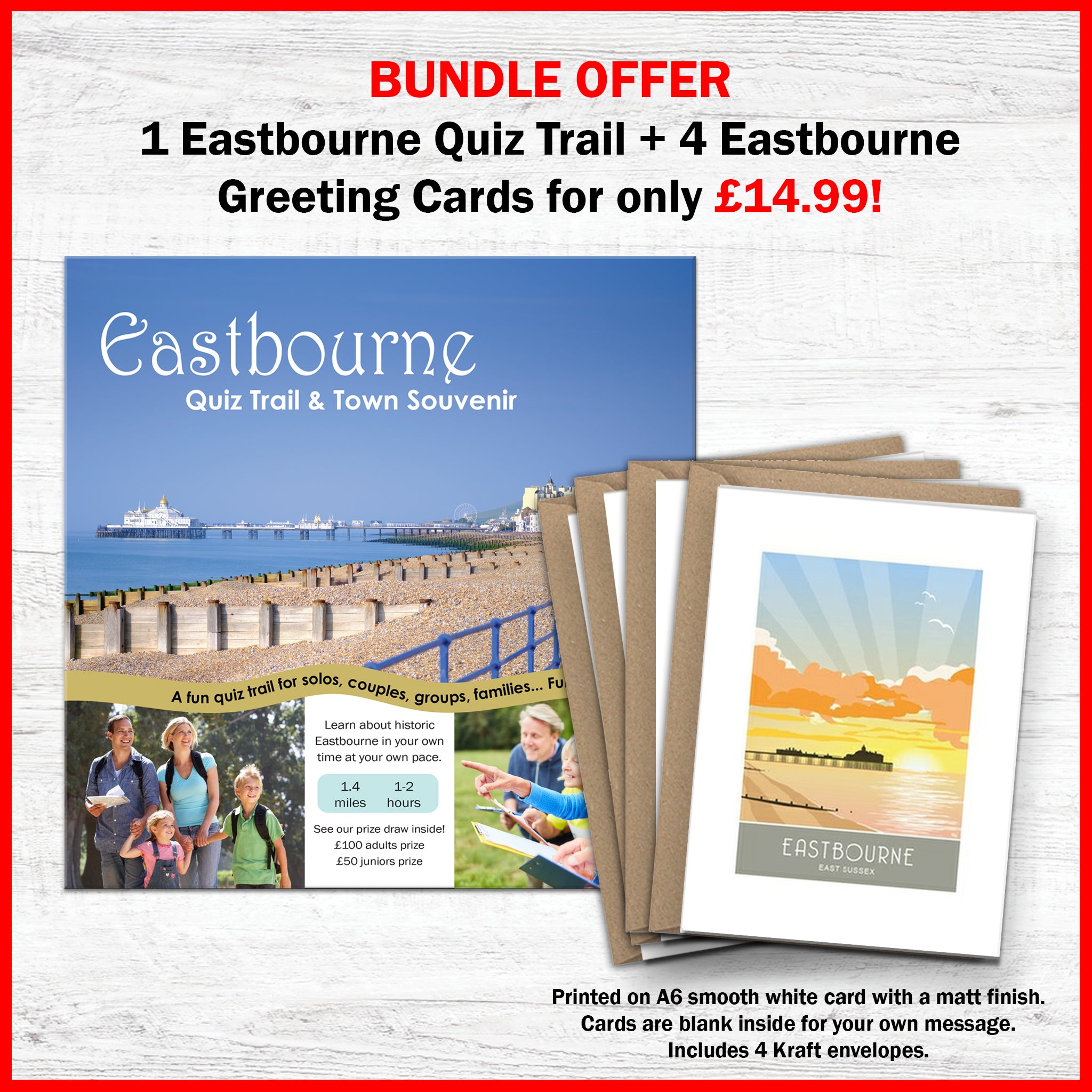 BUNDLE OFFER 1 Eastbourne Quiz Trail + 4 Eastbourne Greeting Cards for only £14.99!
