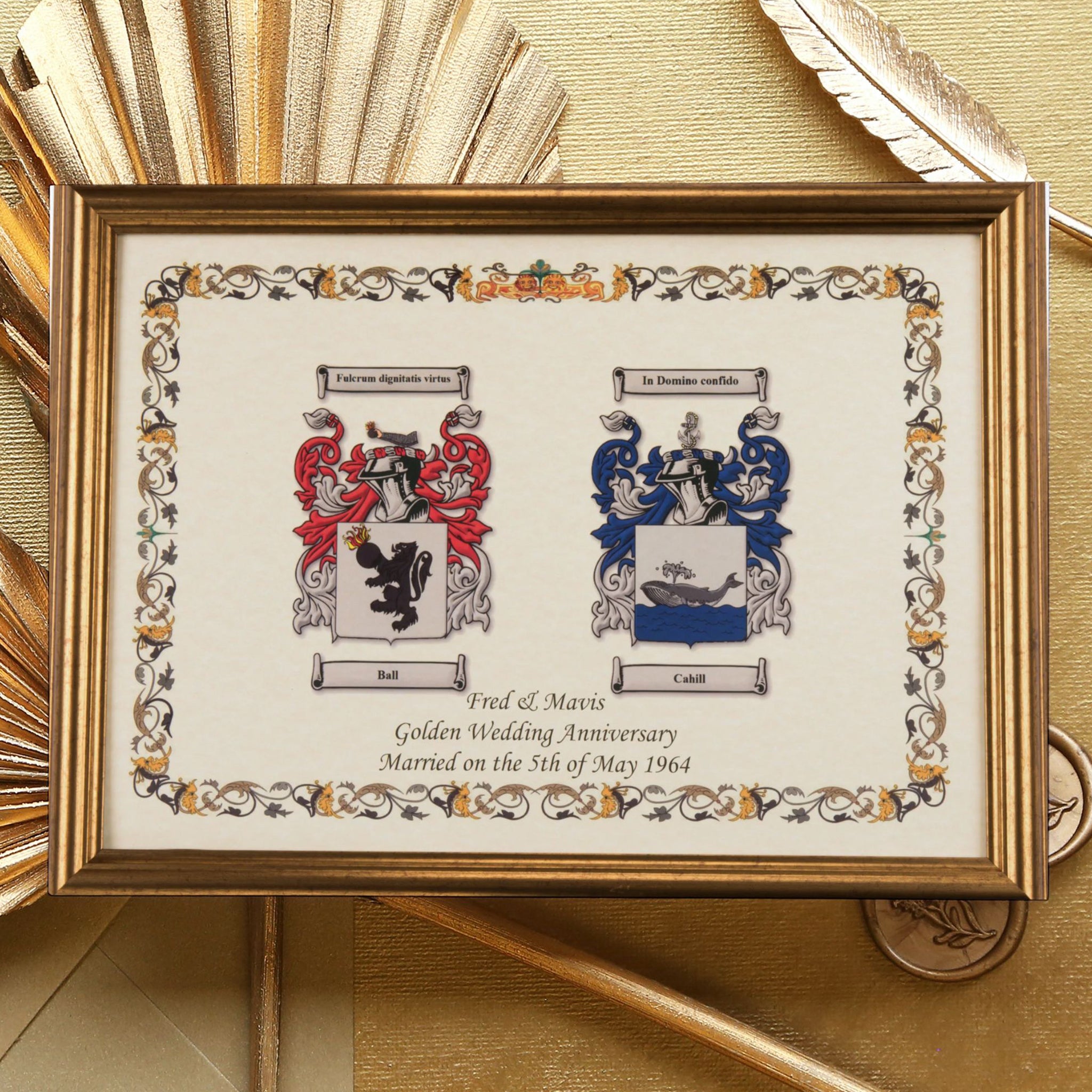 Double Coat of Arms A3 Sized Print | Wedding & Anniversary Gift | Family Crest Keepsake