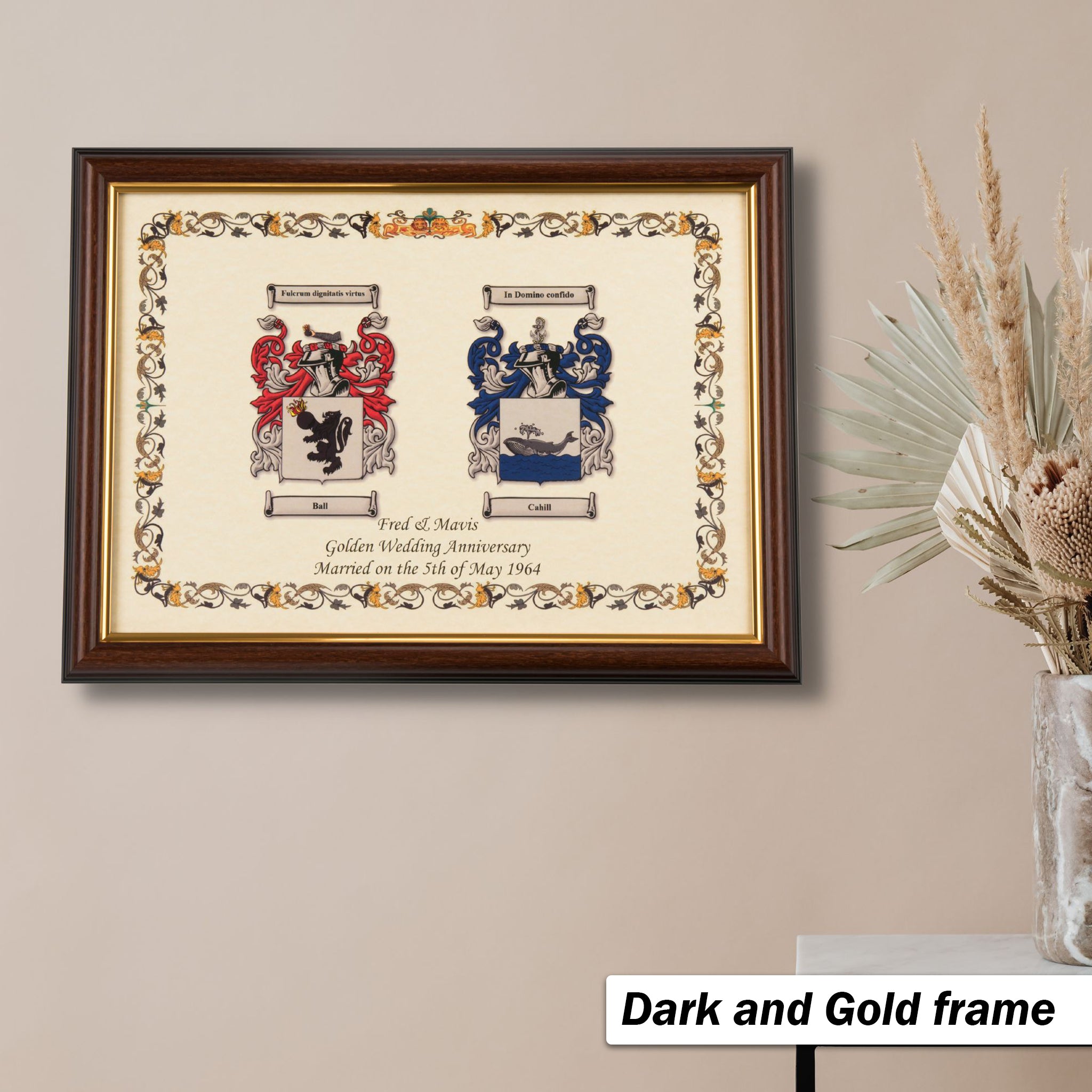 Double Coat of Arms A3 Sized Print | Wedding & Anniversary Gift | Family Crest Keepsake