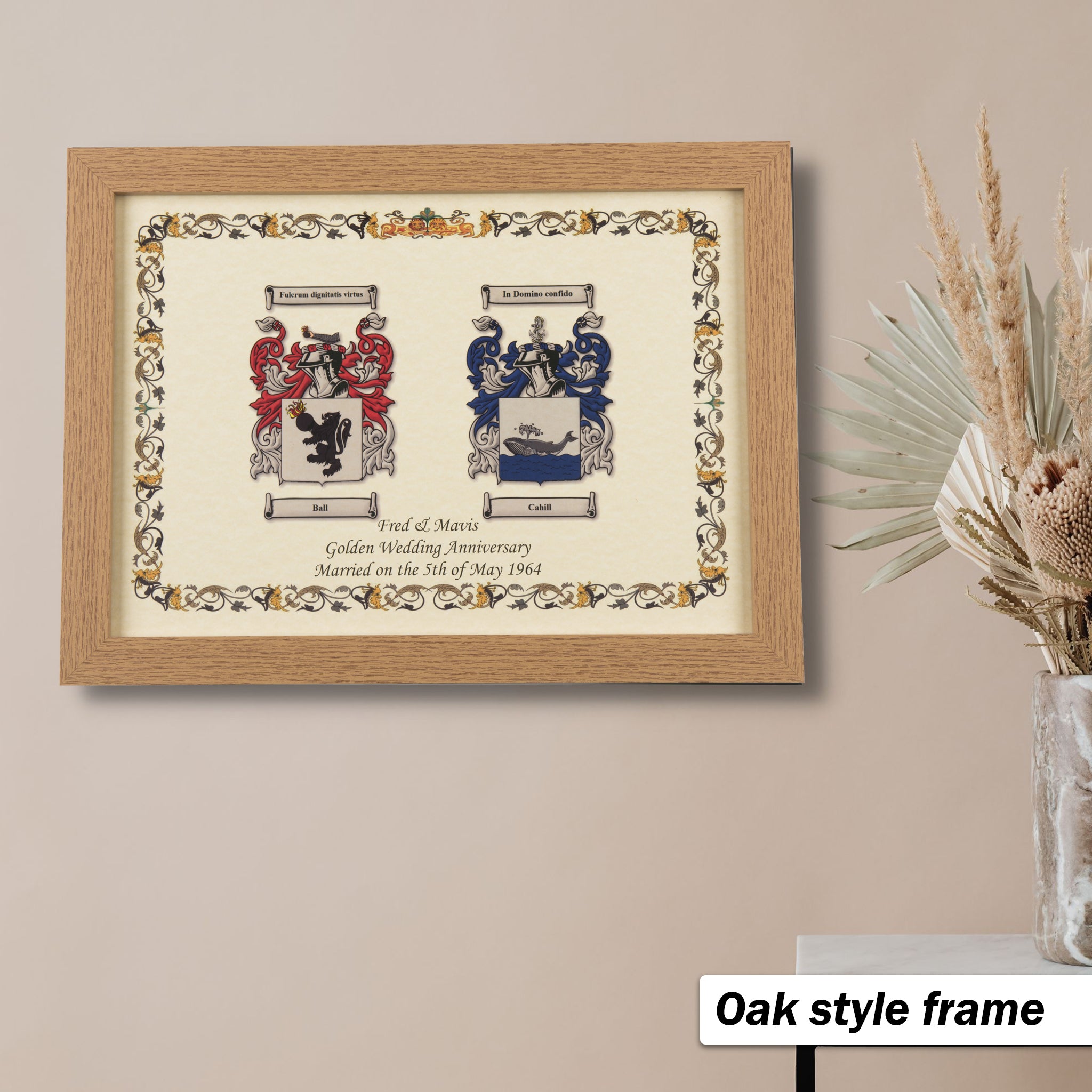 Double Coat of Arms A3 Sized Print | Wedding & Anniversary Gift | Family Crest Keepsake