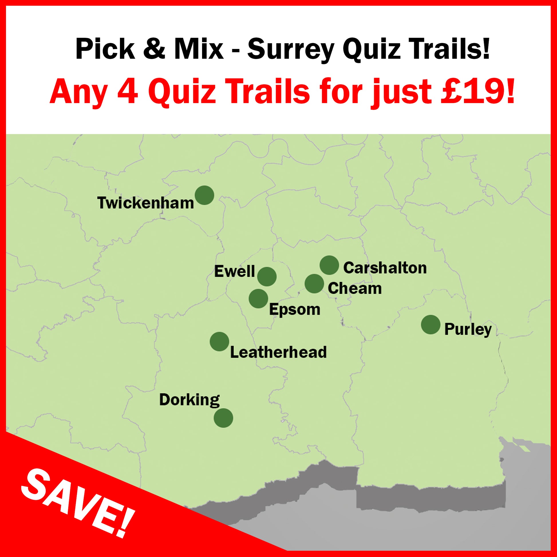 Choose any 4 Surrey Quiz Trails for ONLY £19!
