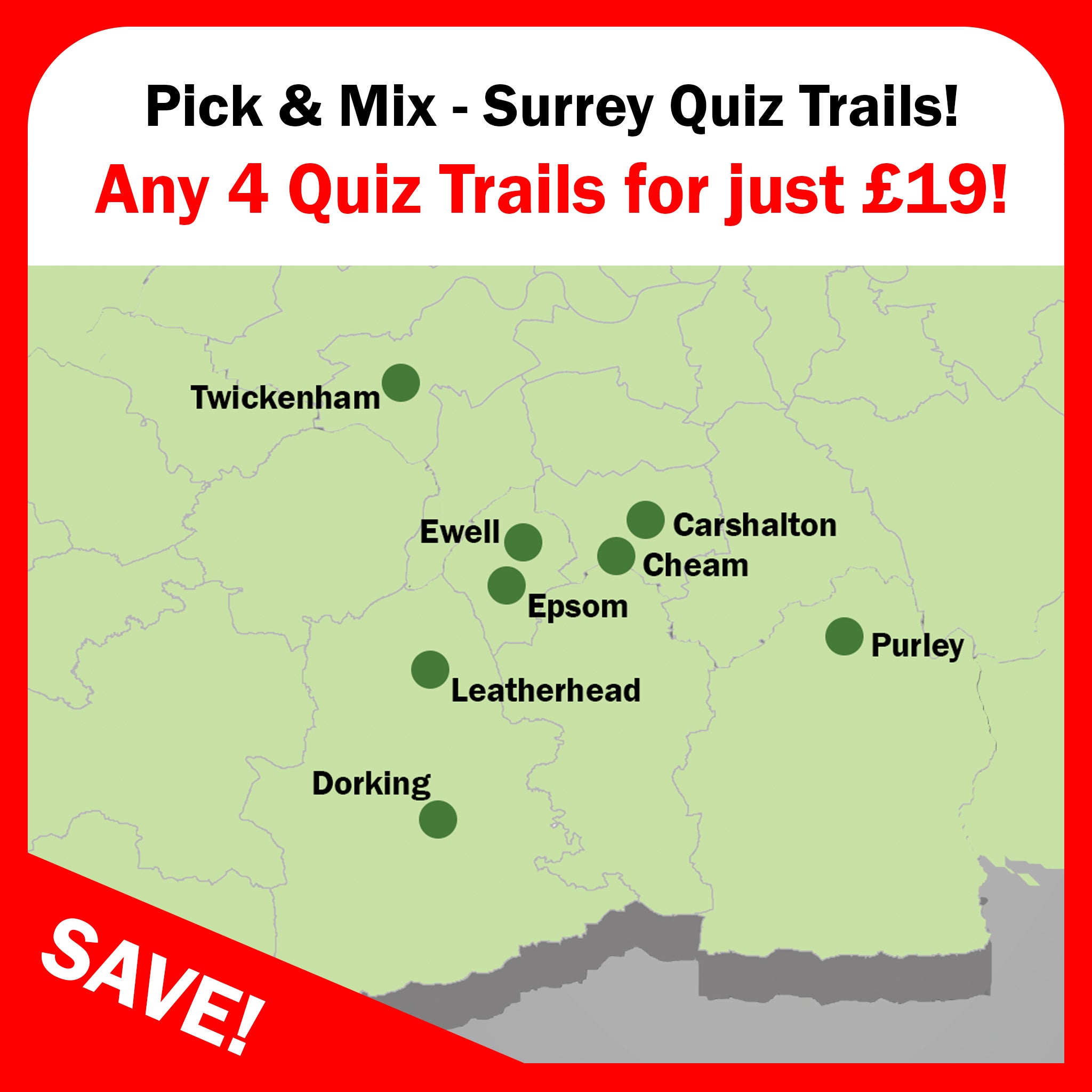 Choose any 4 Surrey Quiz Trails for ONLY £19!