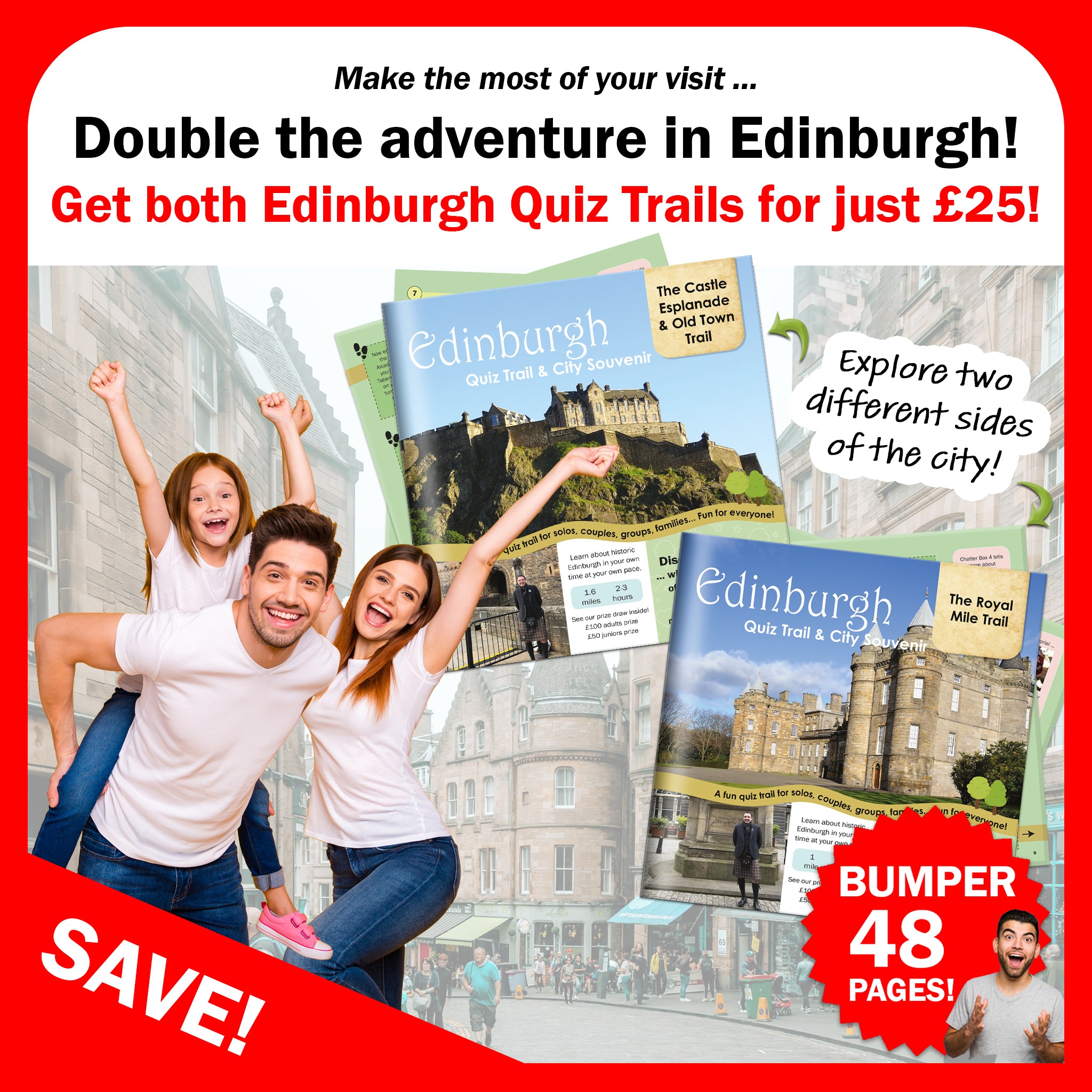 Explore two areas of Edinburgh with the Edinburgh Quiz Trail and City Souvenirs! BUMPER 48 Pages! Two Quiz Trails to choose from - or order both and SAVE!