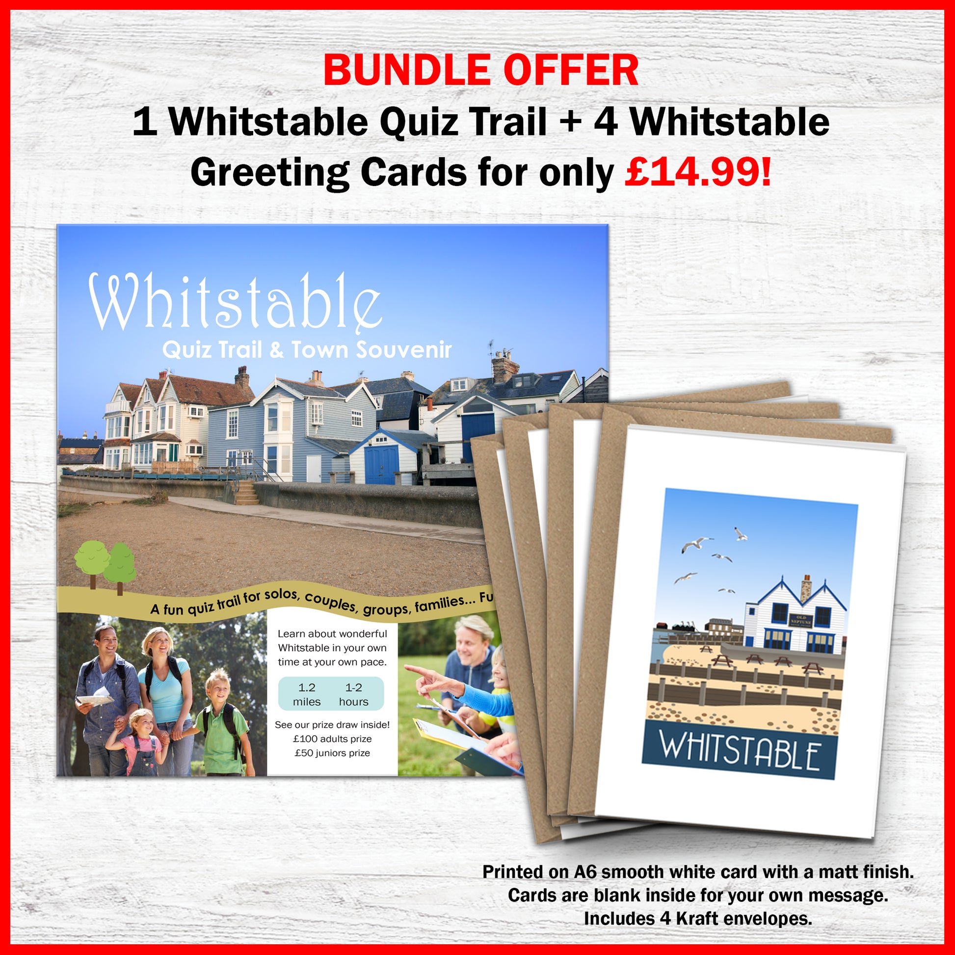 BUNDLE OFFER 1 Whitstable Quiz Trail + 4 Whitstable Greeting Cards for only £14.99!