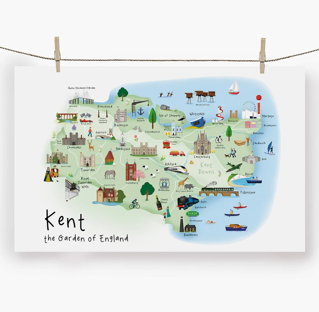 Kent - 'The Garden of England' Tea Towel