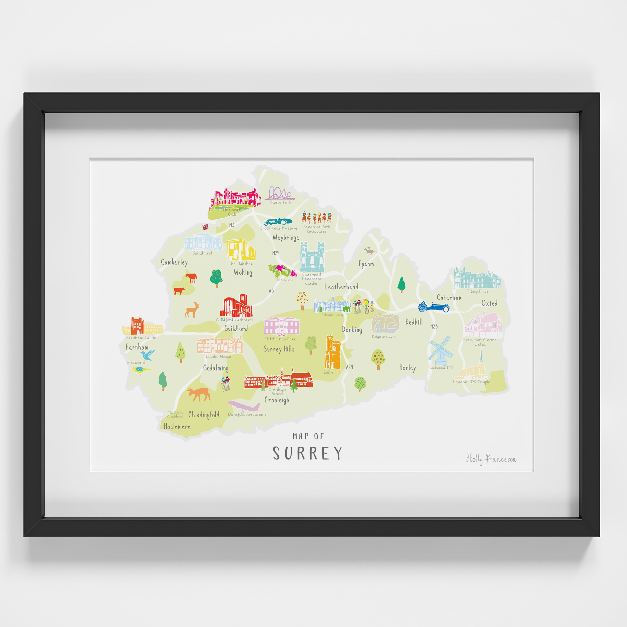 Surrey - 'Map of Surrey' Art Print